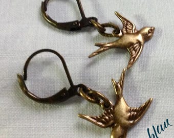 DOVE Art nouveau antiqued brass bird earrings