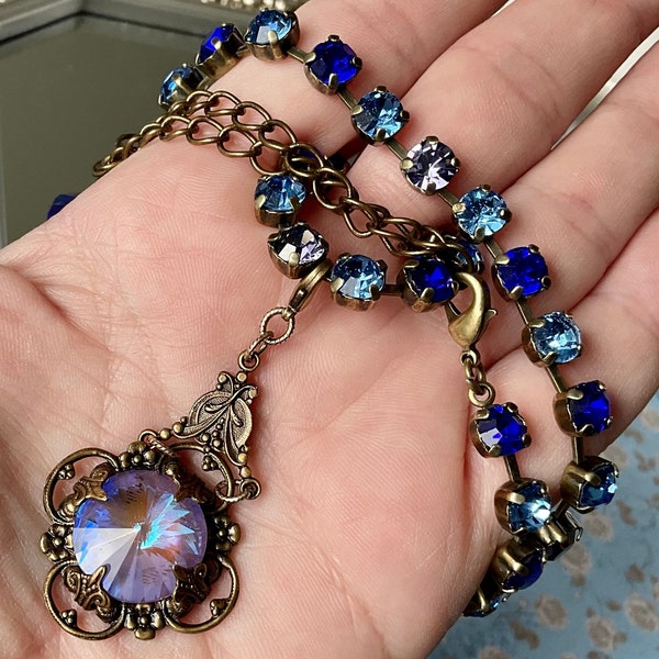 oO WISTERIA Oo blue saphir violet crystal tennis necklace
