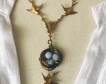 NEST necklace blue bird brass necklace