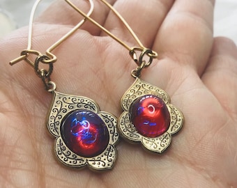 osO BELLA Oso red fire opal brass victorian earrings