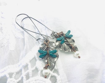 oO ADELLA Oo copper/silver dragonfly earrings