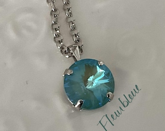 EDEN – Stainless Steel Rolo Chain Necklace with 12 mm Silky Sage Delite Rivoli Crystal