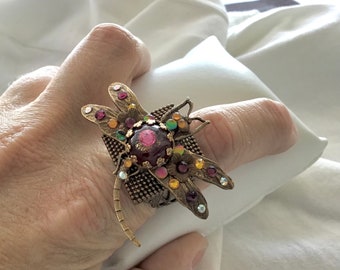 BLING BLING rhinestones brass dragonfly ring