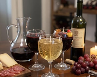 Bougies en verre de vin - Merlot, sangria rouge, cabernet sauvignon rose, cerise temple