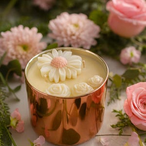 Relaxing Floral Soy Candle: Rose, Sandalwood, Bergamot 3-Wick