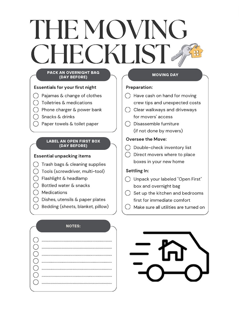 PRINTABLE MOVING CHECKLIST Moving Planner Printable Moving To do List