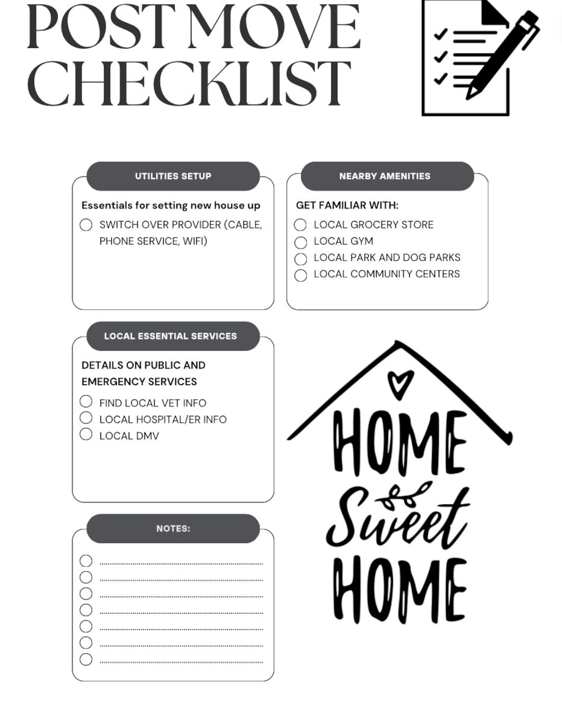 PRINTABLE MOVING CHECKLIST, Moving Planner, Printable Moving Todo List
