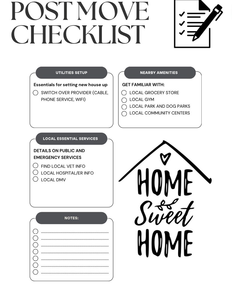 PRINTABLE MOVING CHECKLIST, Moving Planner, Printable Moving To-do List ...