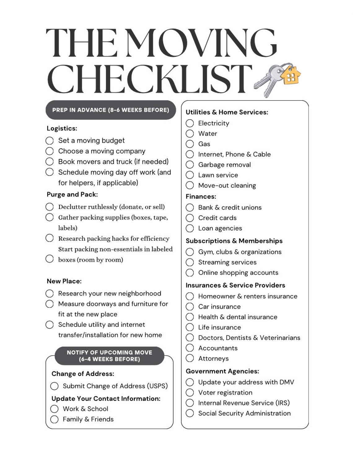 PRINTABLE MOVING CHECKLIST, Moving Planner, Printable Moving Todo List