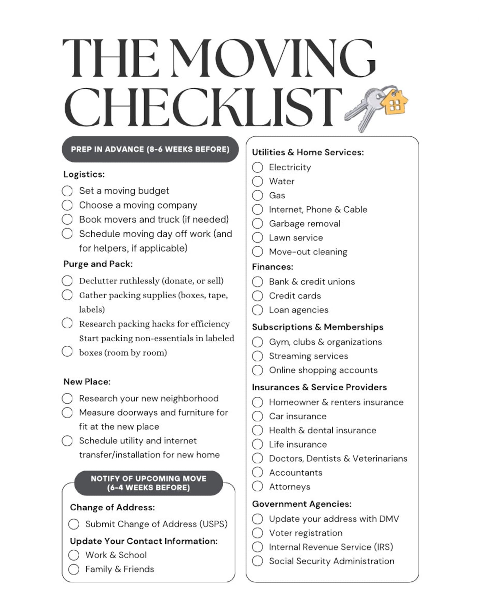 PRINTABLE MOVING CHECKLIST Moving Planner Printable Moving To do List