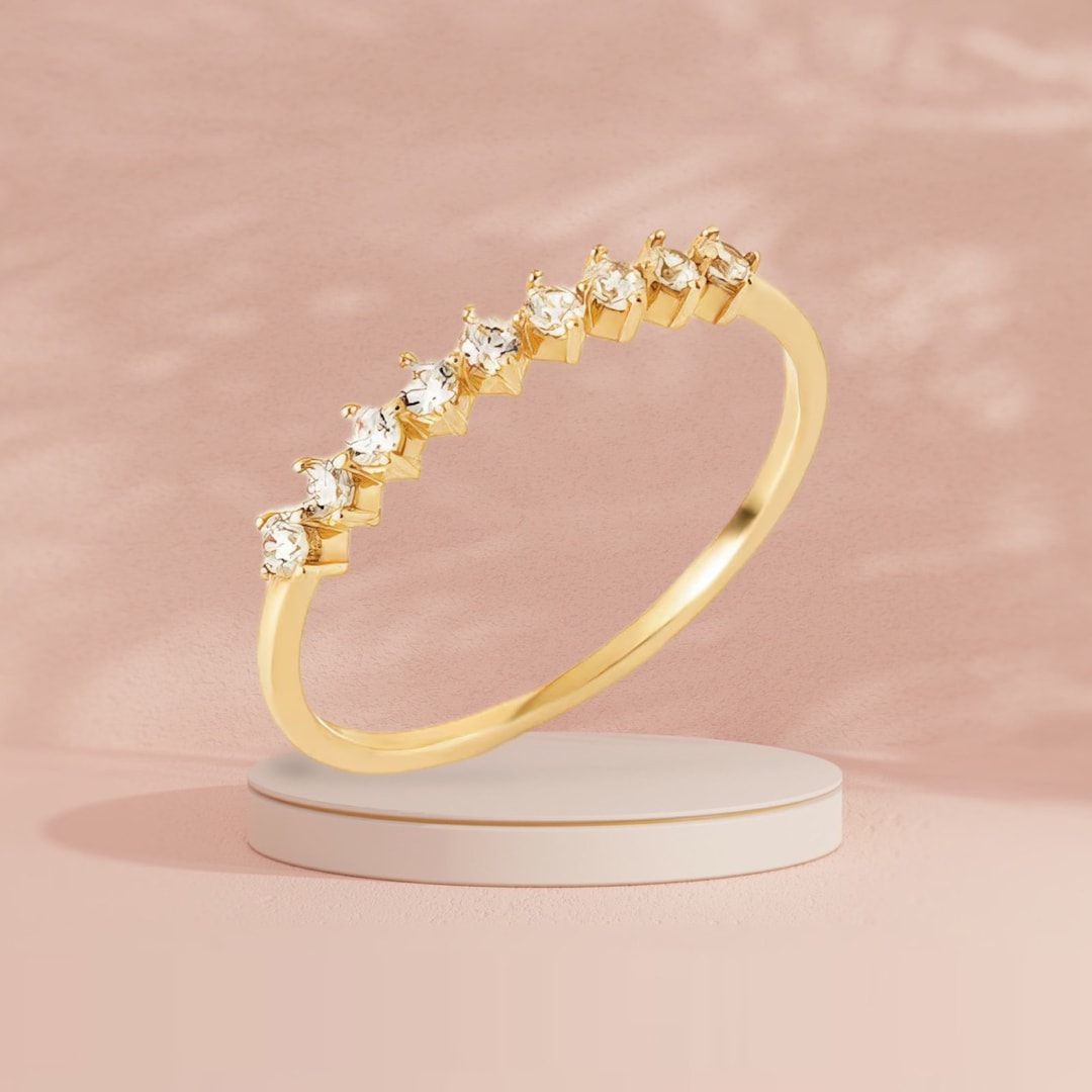 14K Solid Yellow Gold Diamond Wedding Band Ring, Half Eternity ...