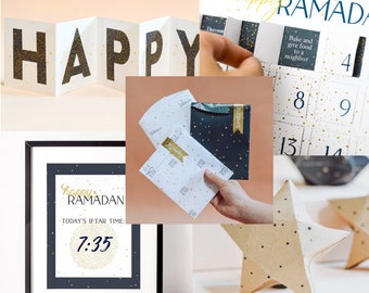 BUNDLE Constellation Ramadan Printables- Iftar print, advent calendar, ramadan gift bag, ramadan banner, star boxes, stars, modern eid decor