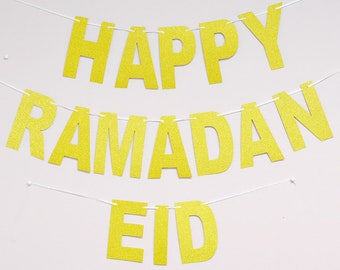 Glitter Letter Banner Ramadan & Eid, Happy Ramadan, Happy Eid, banner, gold glitter, ramadan banner, eid banner, modern eid decor, moderneid