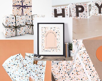 BUNDLE Terrazzo Ramadan Printables- Iftar print, ramadan banner, gift favor bags, gift boxes, wrapping paper, modern eid, moderneid