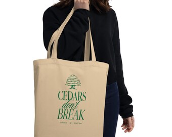 Cedars don&#39;t Break Lebanon Organic cotton tote, Lebanon, Lebanese, cedars, cedar trees, Lebanon flag, streetwear, Arab clothing, Arab tote