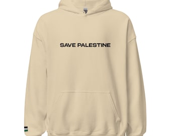 SAVE PALESTINE embroidered hoodie, black hoodie, streetwear, charity, fundraiser, Palestine flag,