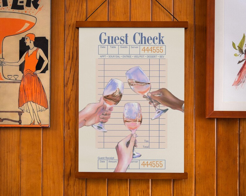 Cheers Guest Check Poster Retro Bar Cart Print Trendy Bar Cart Decor ...