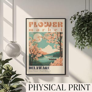 Impression du marché aux fleurs de l&#39;État du Delaware, affiche du marché aux fleurs, affiche de voyage rétro, cadeaux du Delaware, art fleur de pêcher du Delaware, art floral du Delaware