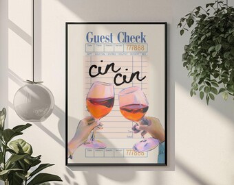 Cin Cin Wall Art Guest Check Poster Cheers Poster Cin Cin Cocktail Print College Girl Art Italy Poster Retro Italian Prints Quirky Wall Art