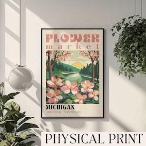 Michigan State Flower Market Poster Michigan Great Lakes Michigan Poster Retro Michigan Print Vintage Michigan Travel Art Michigan Artwork