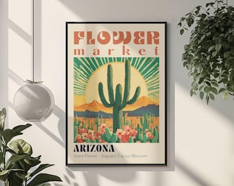 Arizona bloemenmarkt poster vintage woestijncactus muurkunst saguaro print