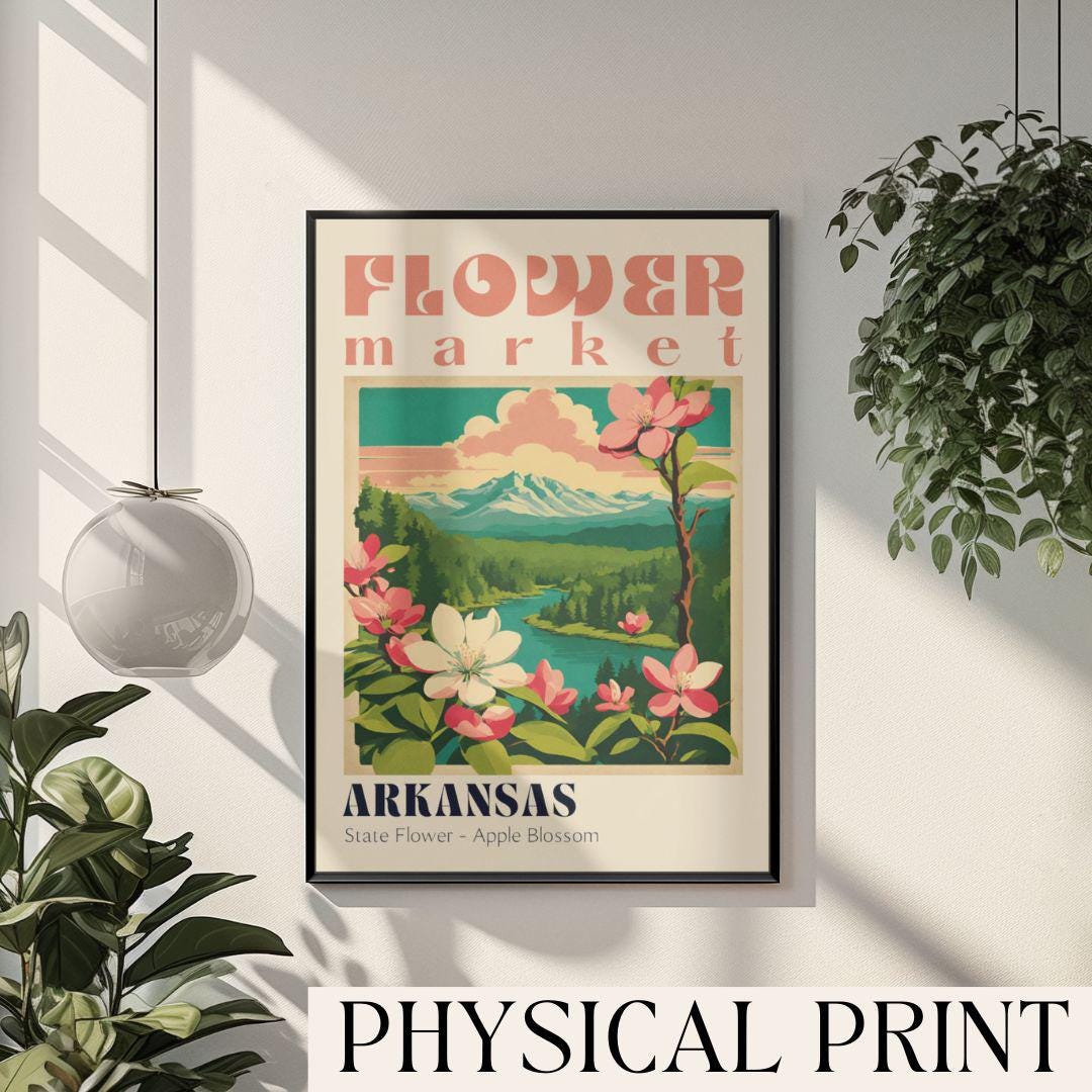 Arkansas Flower Market Poster Vintage Travel Wall Art Apple Blossom ...