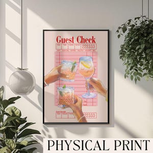 Cheers Guest Check Print Trendy Bar Cart Decor Guest Check Wall Art Cheers Wall Art Girly Pop Wall Art Preppy Cocktail Bar Cart Art Poster