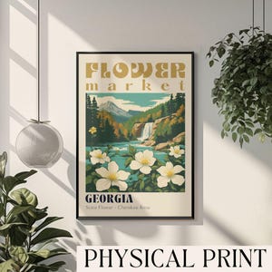 Georgia State Flower Market Print Flower Market Poster Retro Travel Poster Georgia Flower Wall Art Cherokee Rose Art Georgia Travel Print