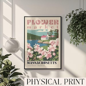 Massachusetts State Flower Market Print Flower Market Poster Retro Travel Print Boston Gift Mayflower Massachusetts Art Massachusetts Poster