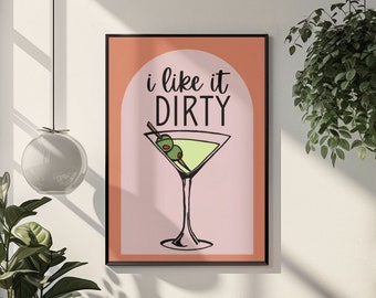 Póster de Dirty Martini, divertido, para carrito de bar de cócteles.