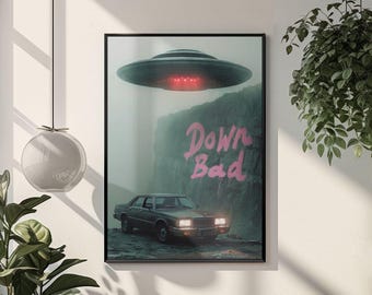 Póster de Down Bad Print OVNI Retro Ciencia Ficción Abducción Alienígena Arte de Pared