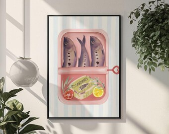 Sardines Kitchen Poster Retro Fish Tin Coastal Food Wall Art