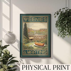 Weenies en martini's print martini grappige print hotdog kunst retro bar kar decor Apartament decor girly appartement kunst espresso martini kunst
