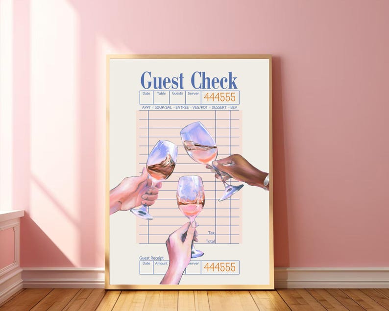 Cheers Guest Check Poster Retro Bar Cart Print Trendy Bar Cart Decor ...