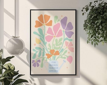 Colorful Flower Poster Retro Floral Garden Wall Art Motivational Quote Print