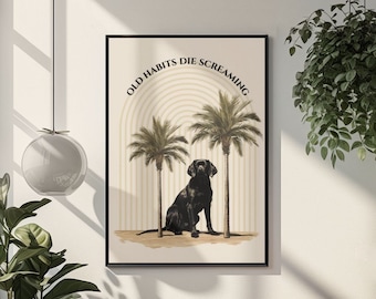Póster de Labrador Negro Retro Palmera Perro Arte de Pared Impresión Vintage Labrador