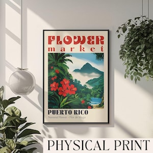 Vintage Puerto Rico Flower Market Poster Flor de Maga Decor Puerto Rico Poster Rainforest Artwork Beachy Wall Art El Yunque National Forest