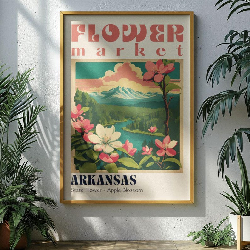 Arkansas Flower Market Poster Vintage Travel Wall Art Apple Blossom ...