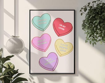 Pastell Candy Heart Wand Kunst Druck Valentinstag Zitat Wohnheim Schlafzimmer Poster
