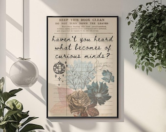 Curious Minds Vintage Library Card Wall Art Print Dark Academia Bookish Poster