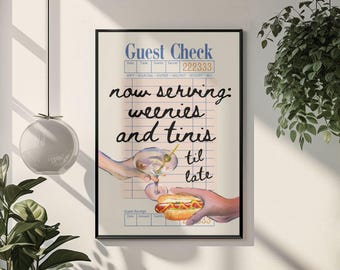 Weenies and Tinis Guest Check Wall Art Cheers Print Bar Cart Wall Art Weenies and Martinis Retro Guest Check Prints Martini Gifts Cheers Bar