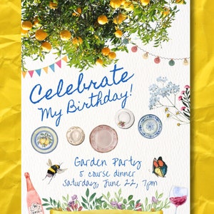 PLANTILLA de invitación de cumpleaños Invitación de Canva Descargar Invitación de cumpleaños editable y personalizable Fiesta en el jardín Cumpleaños italiano
