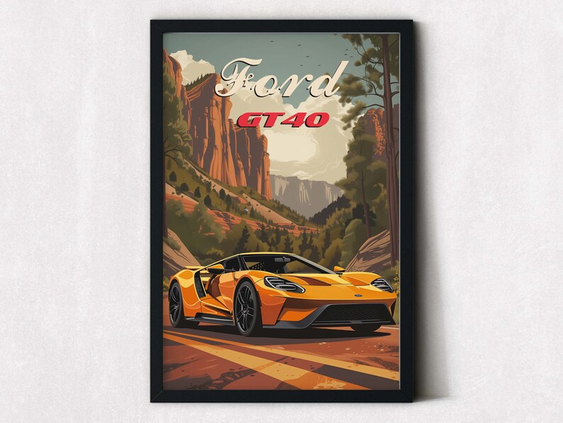 Framed Car Poster, Ford GT40, Car Print, Car Guy Gift,