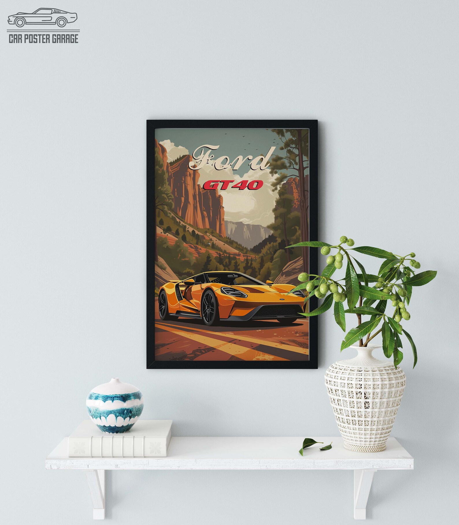 Framed Car Poster, Ford GT40, Car Print, Car Guy Gift,