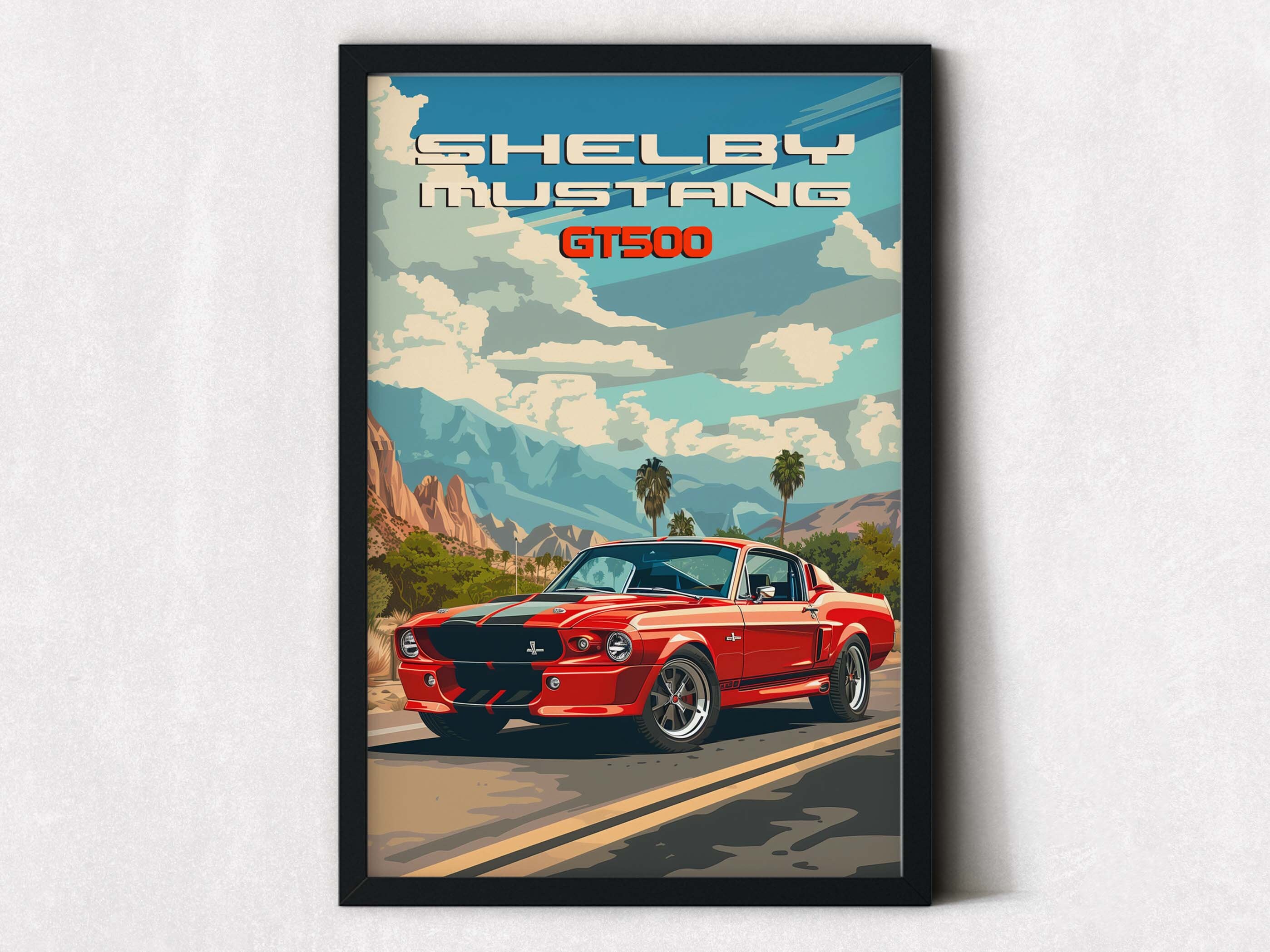Ford Mustang GT500 Poster, Framed Car Poster, Automotive Wall Art,