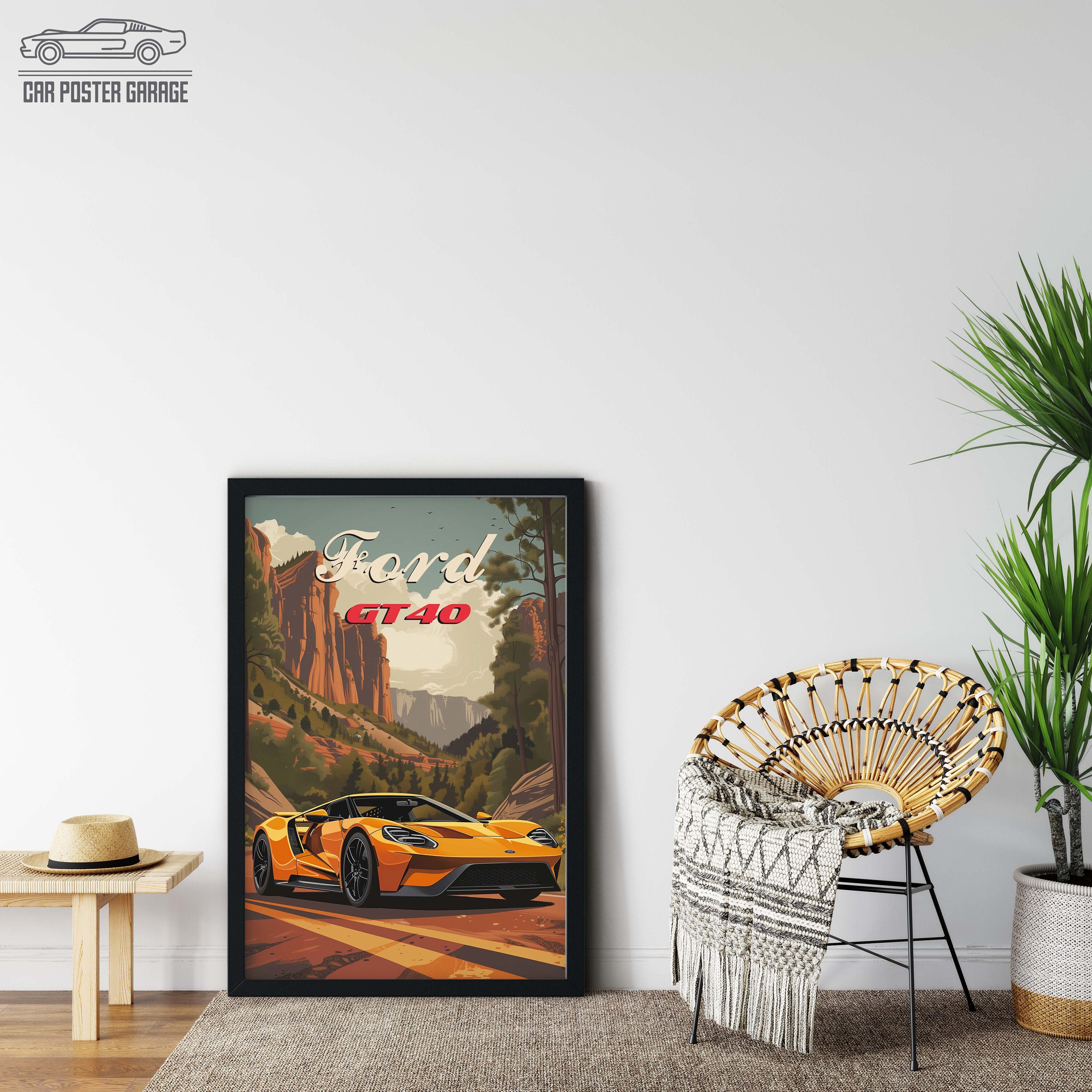 Framed Car Poster, Ford GT40, Car Print, Car Guy Gift,