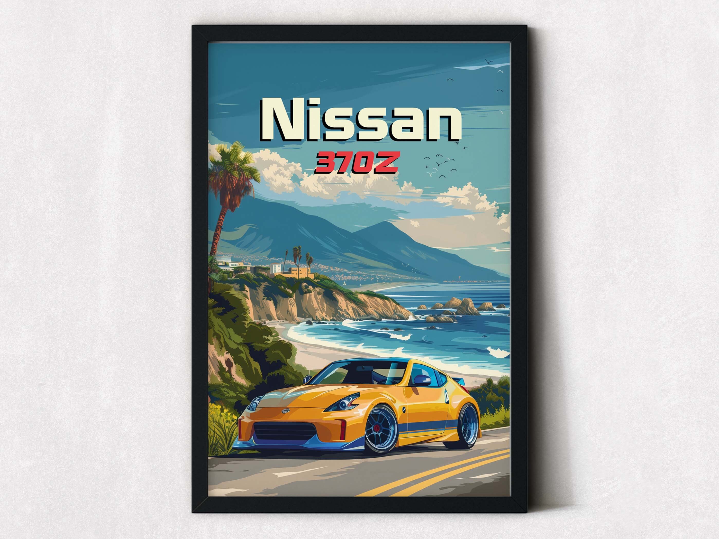 Nissan 370Z Framed Car Poster, Automotive Wall Art, Car Guy