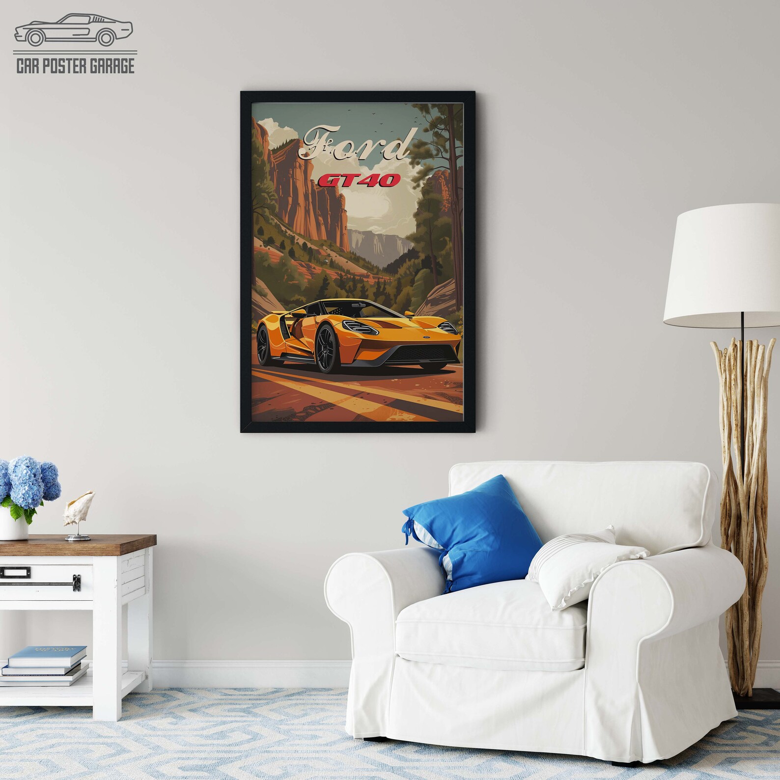 Framed Car Poster, Ford GT40, Car Print, Car Guy Gift,