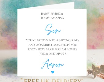 Birthday Card for Son, Heartfelt Poem, Mum Dad Gift