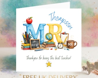 Personalised Teacher Thank You Card | Custom Mr Appreciation Card | End of School Year Gift